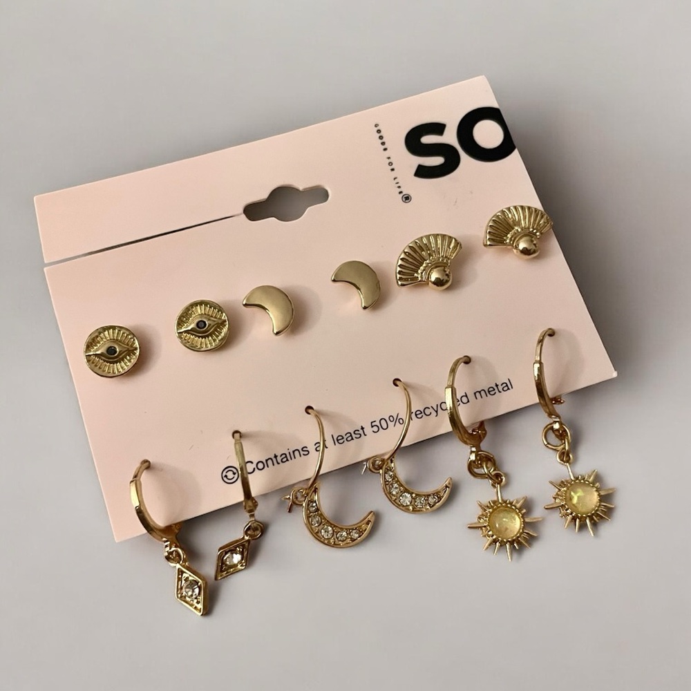 Sonoma Goods x Life CZ Opal Stud & Hoop Huggie 6-Piece Earring Gift Set NWT